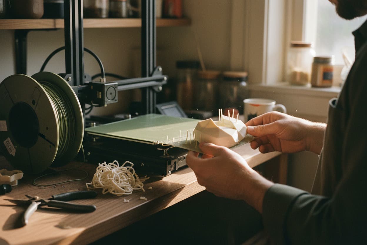 3D Printing, close crop on hands mid-task