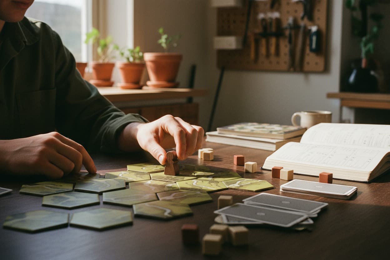 Modern Board Games, close crop on hands mid-task