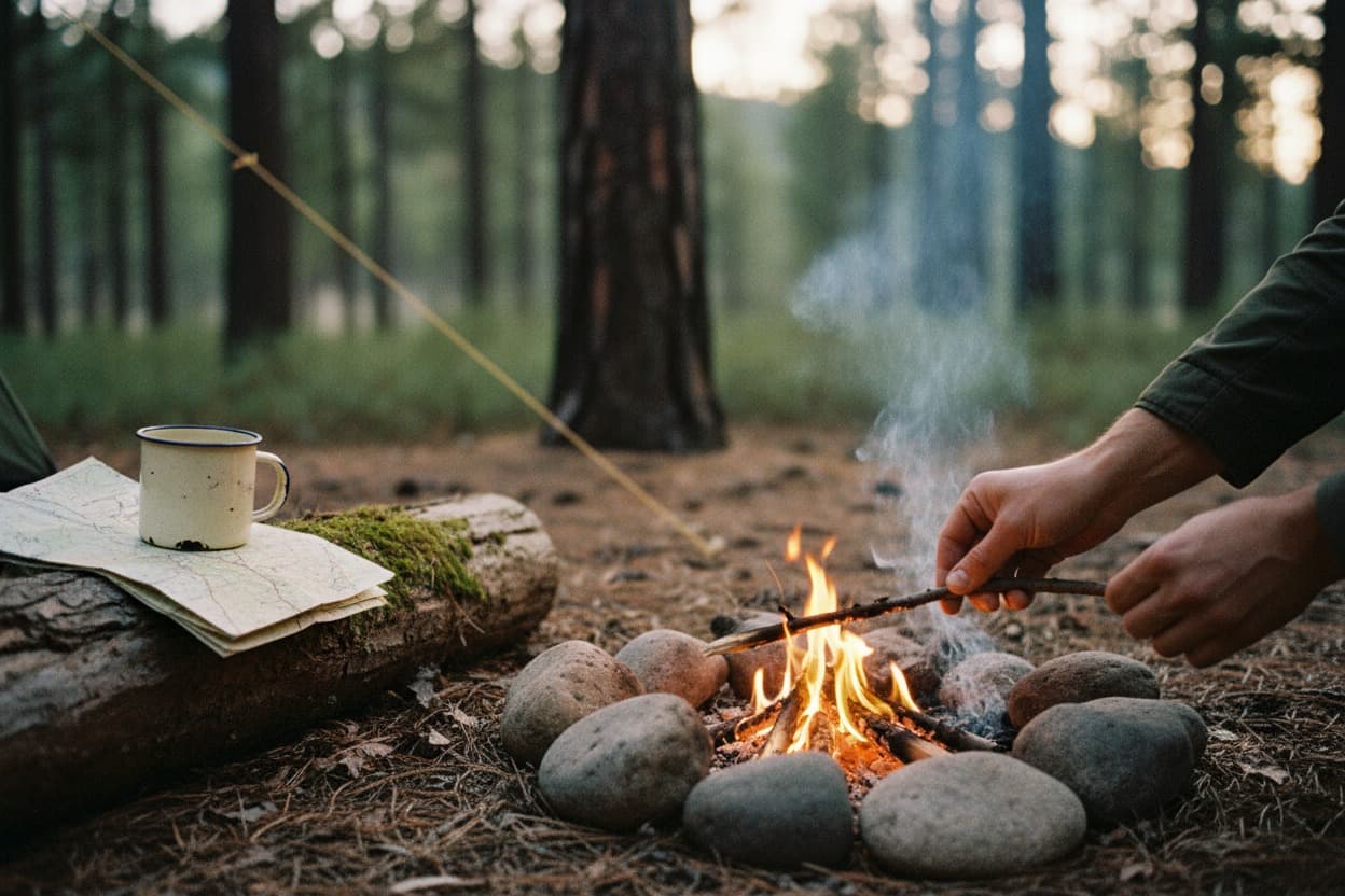 Camping, close crop on hands mid-task