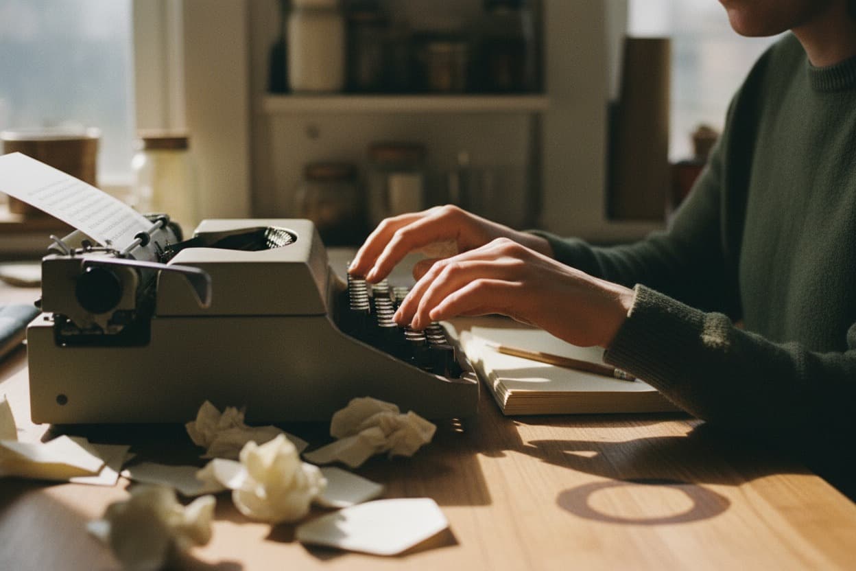Creative Writing, close crop on hands mid-task