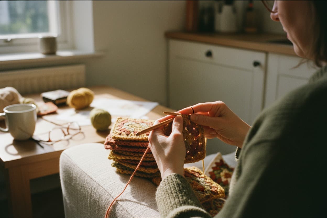 Crochet, close crop on hands mid-task