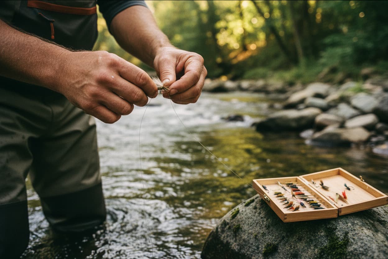 Fishing, close crop on hands mid-task