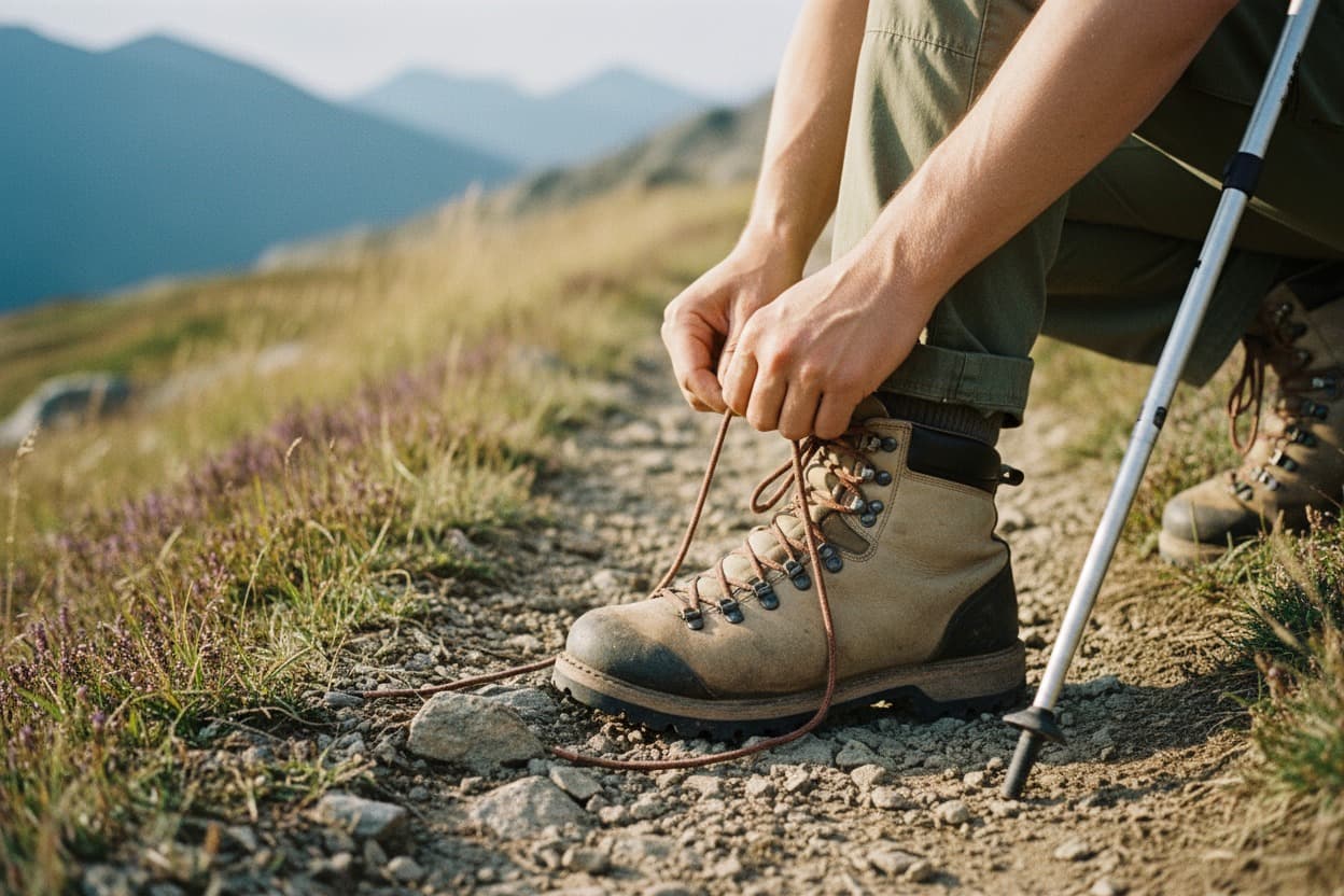 Hiking, close crop on hands mid-task