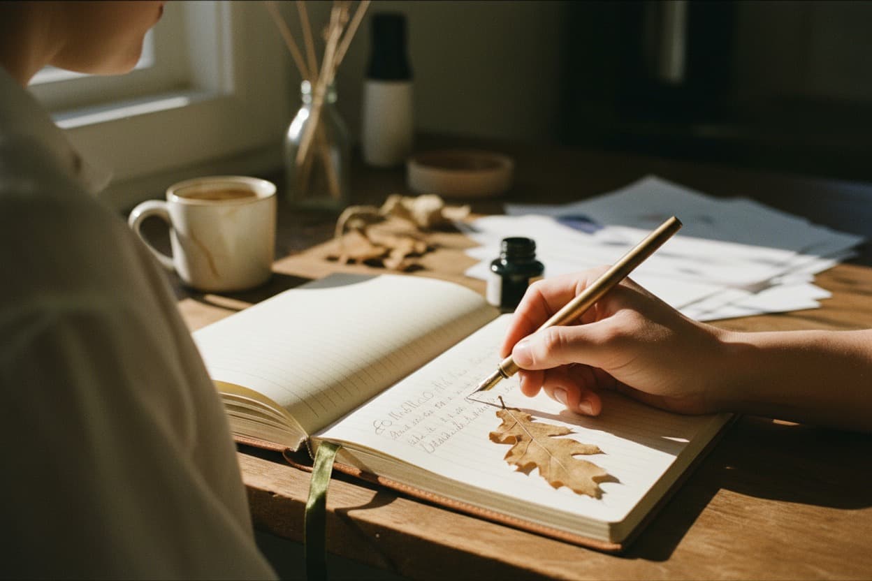 Journaling, close crop on hands mid-task