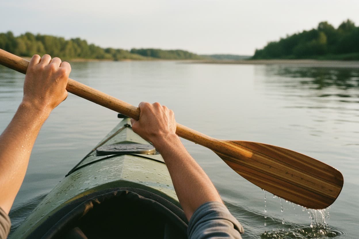Kayaking, close crop on hands mid-task