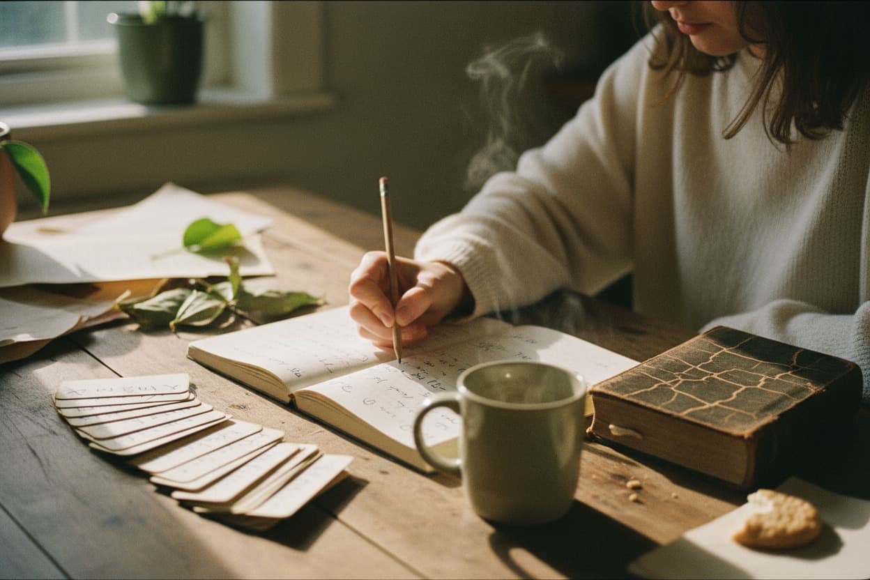 Language Learning, close crop on hands mid-task