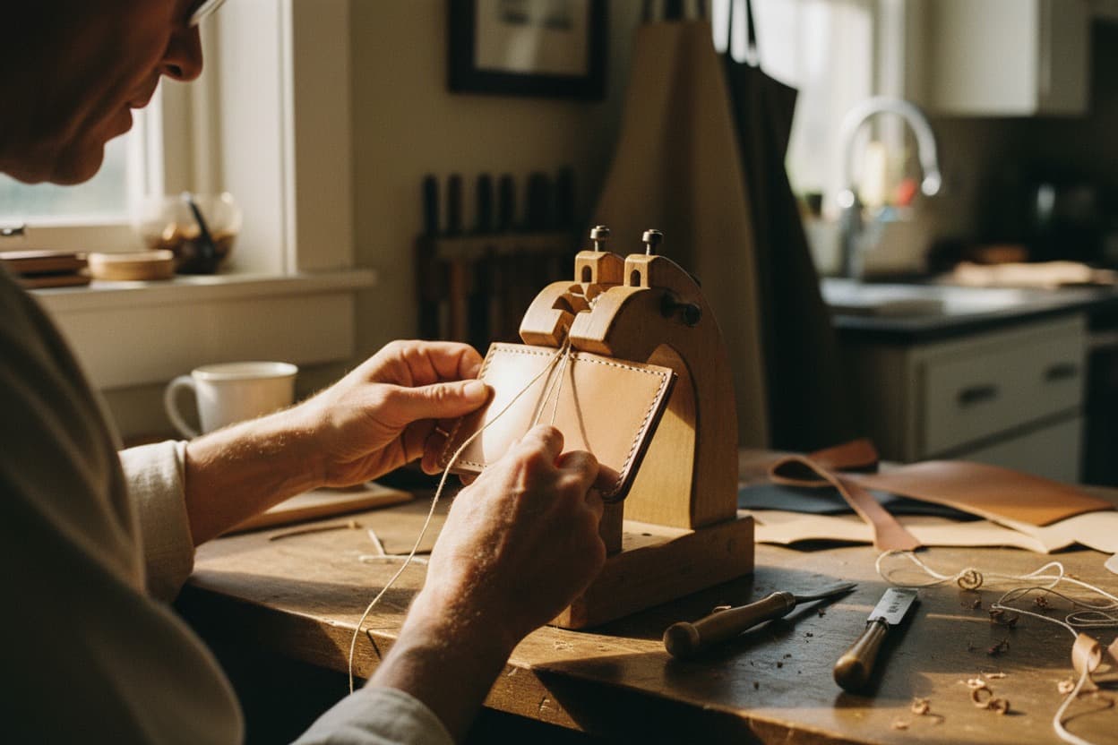 Leathercraft, close crop on hands mid-task
